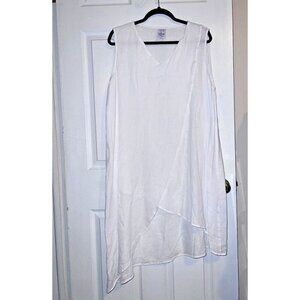 MATCH POINT 100% Linen Tunic Top  Asymmetrical Slit Front Sleeveless Sz L